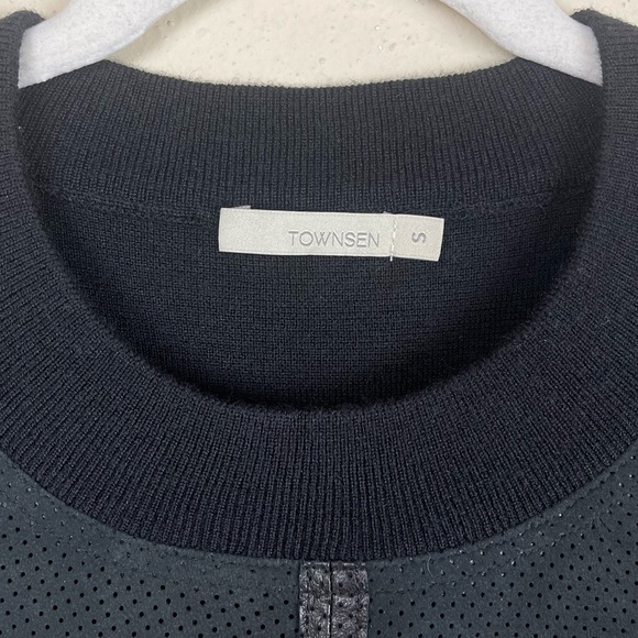 TOWNSEN Black Crewneck Lamb Leather & Wool Sweater Size Small - Picture 2 of 6